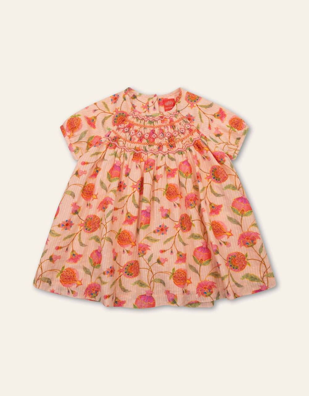 NEW OILILY girl's dorissa smocked floral dress in peach